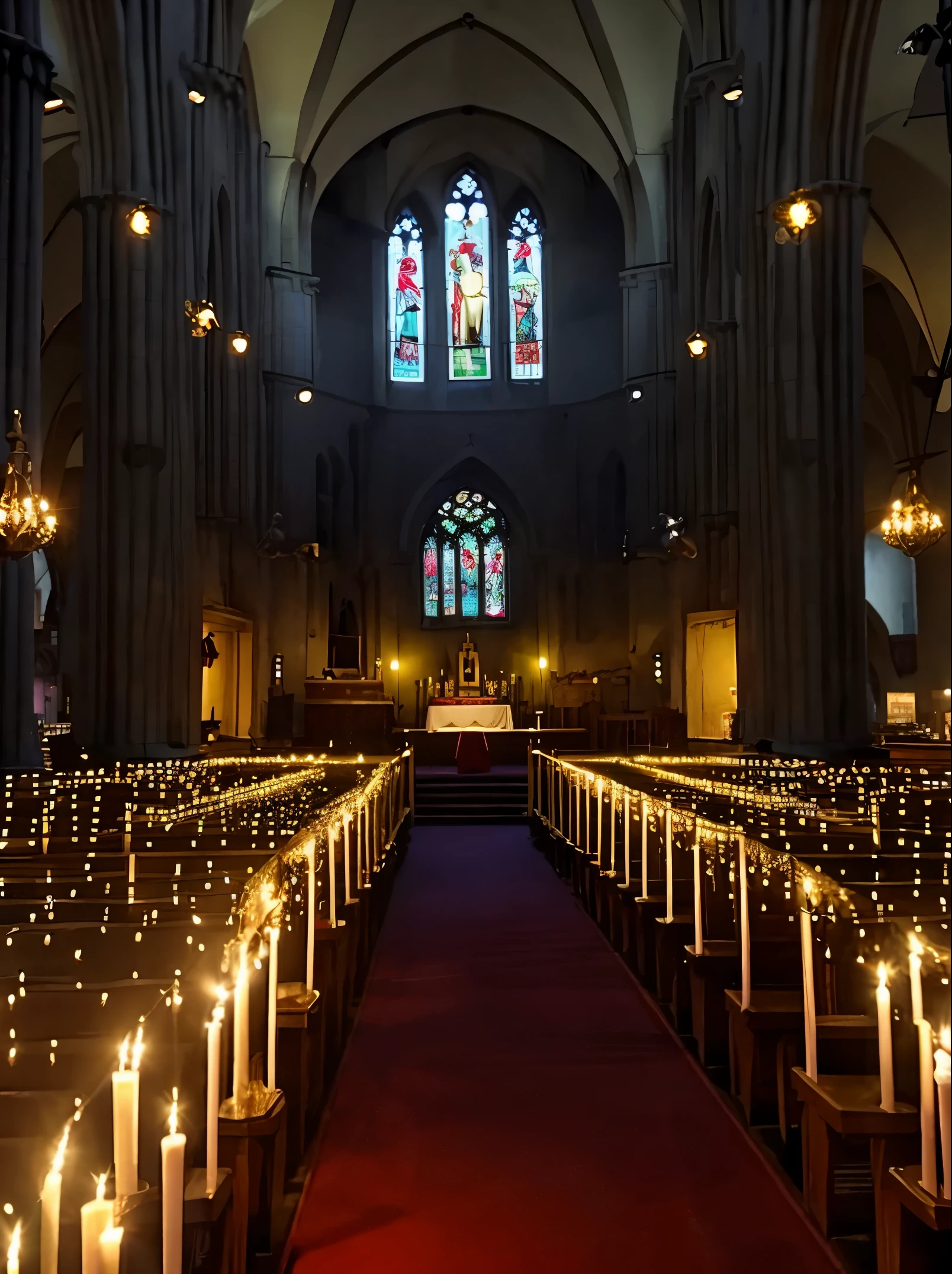 Inside the church where countless candles shine , No people , candle light holy night night