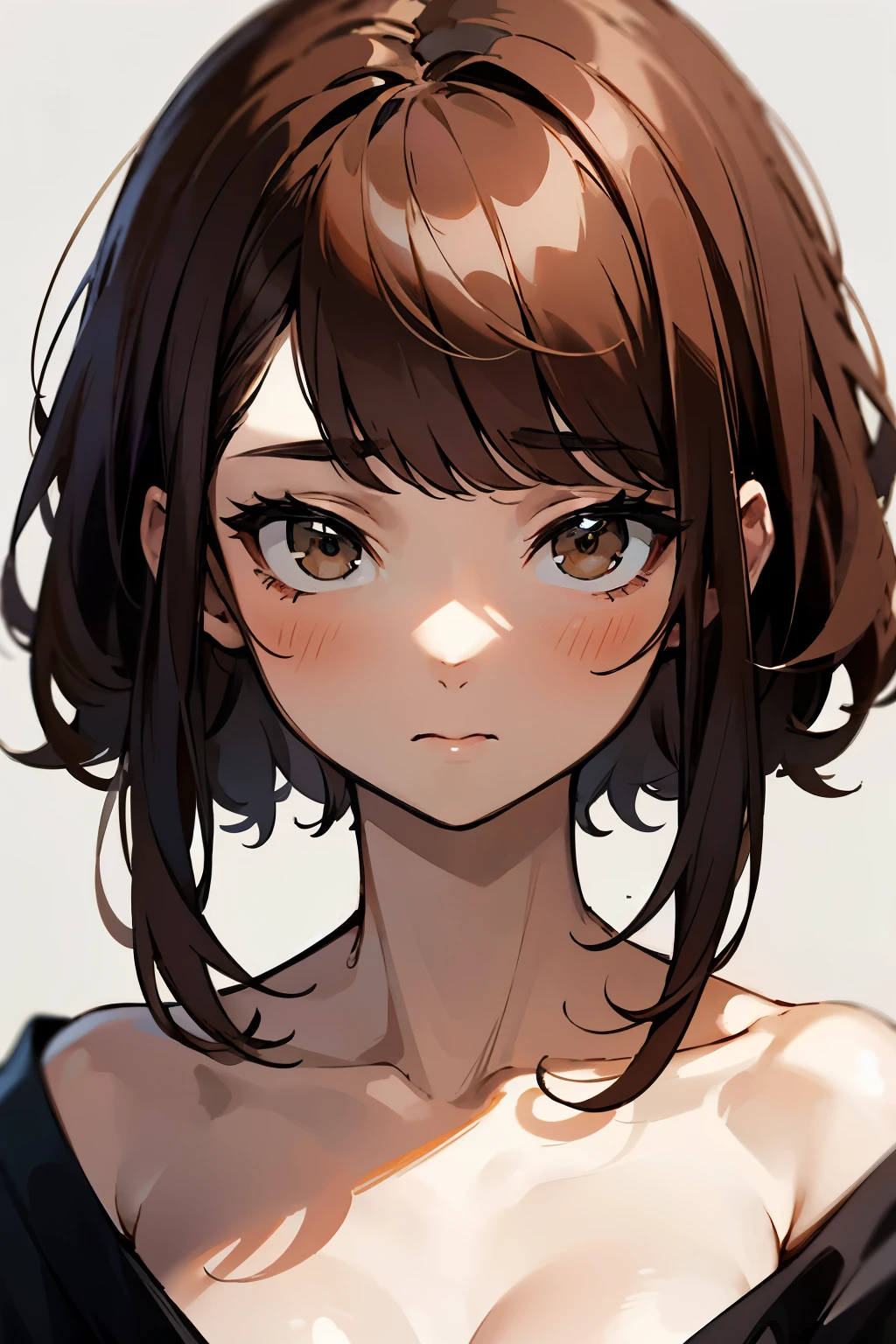 A sickly beautiful girl with brown hair and bangs.