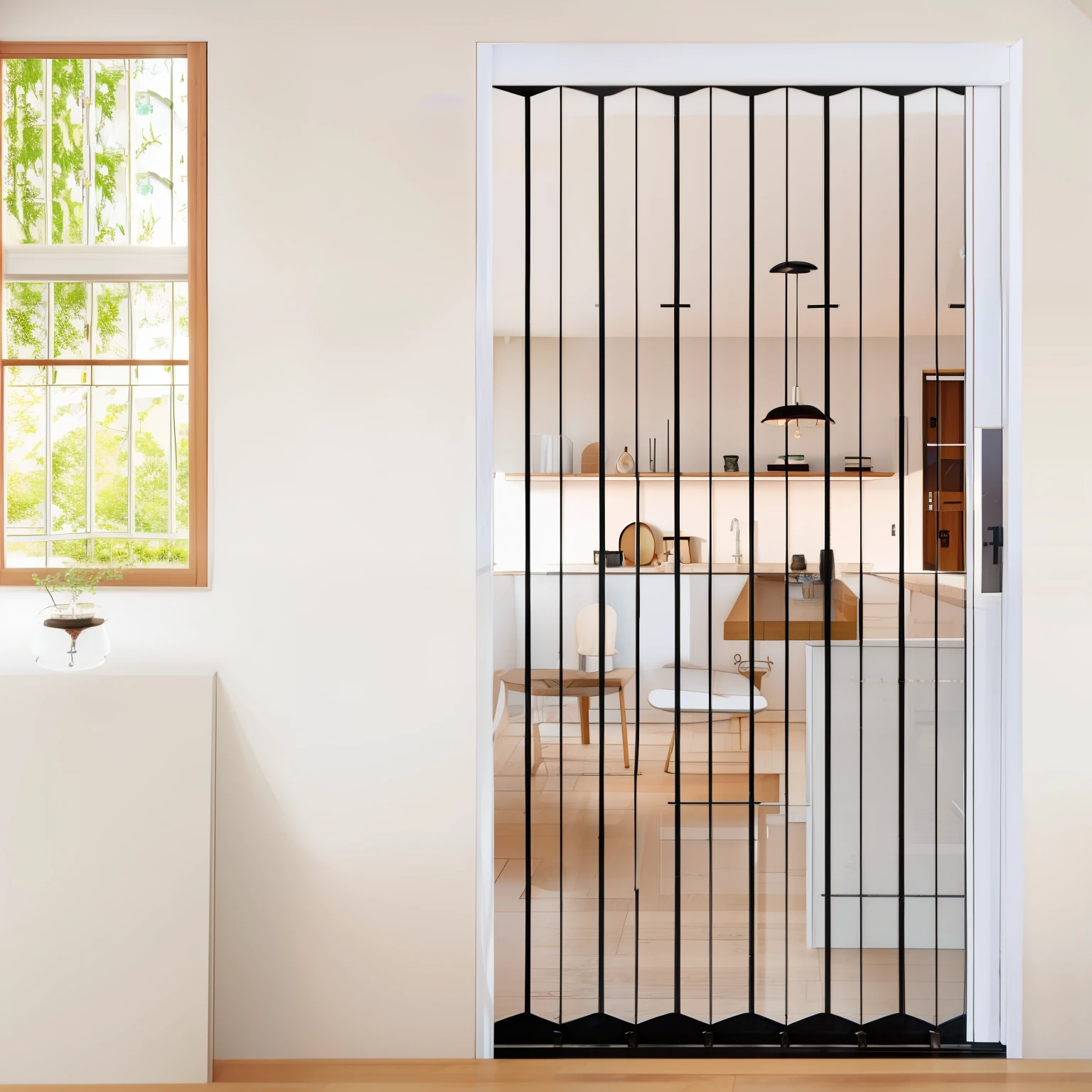 there is a white doors with a black screen in a room, nesting glass doorss, vanara, zhaon, 1080p, 1 0 8 0 p, modern, Flat, high detal, 1x, arc, Nipples Fully Visible, balcony doors, transparent corrugated glass, Chido, the strange, doors, straight smooth vertical, mirai