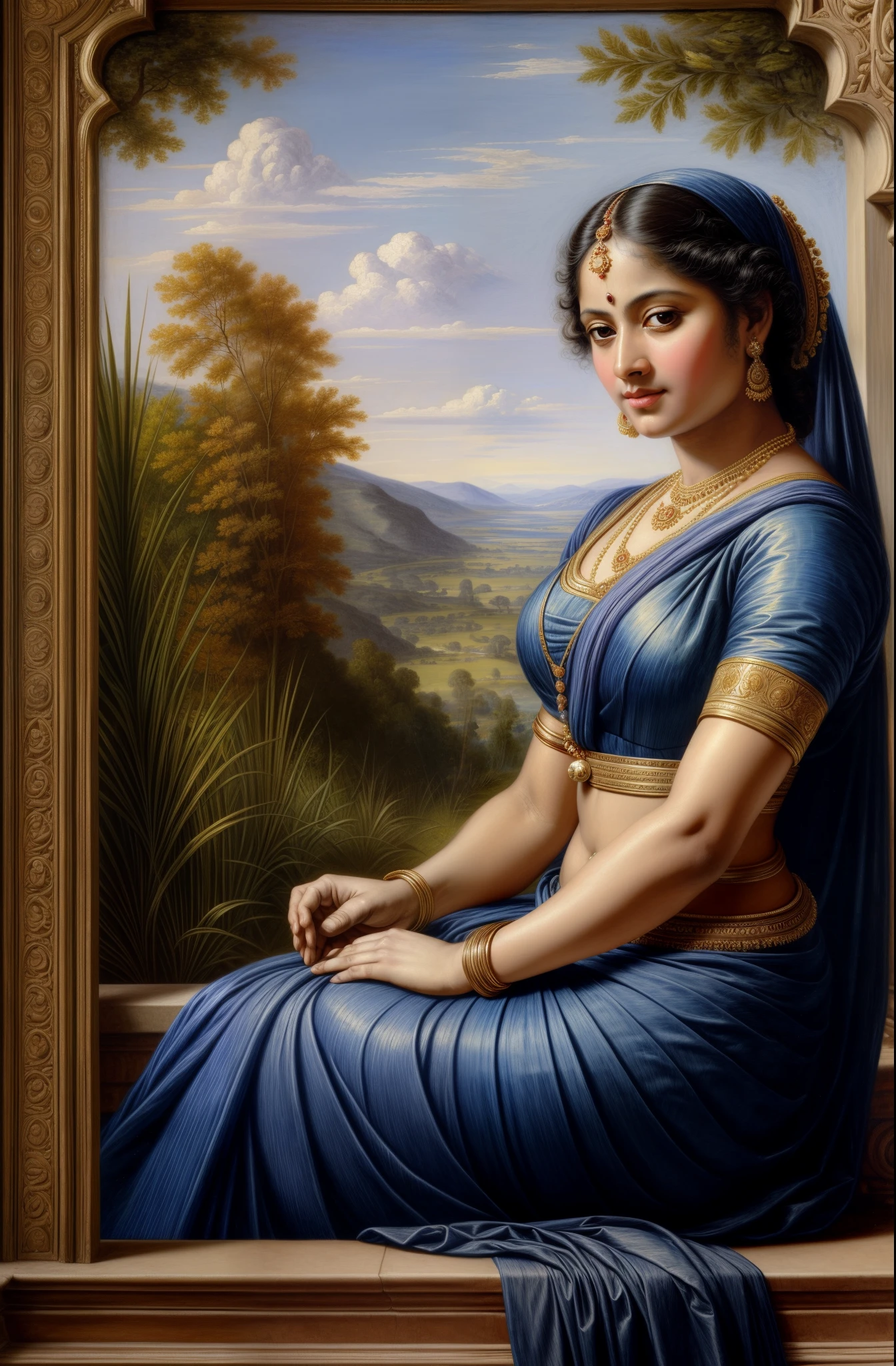 Beautiful Indian Woman, wearing saree, sari Beauty, gorgeous, Apsara, Maharani, royal queen woman, nymph from Hindu Mythology, pierced eyes, Urvashi, matchless beauty, Highly detailed, Oil Painting by Peter Paul Rubens inspired by Raja Ravi Varma, Matchless beauty, captivating, gorgeous, heavenly beauty, celestial beauty, by Peter Paul Rubens, 1893, realistic, hyper realistic, micro details, incredible artwork, insane details, ultra High resolution, 8k, 32k, acrylic on canvas, intricate, flawless, detailed, detailed face, detailed eyes, masterpiece, by Peter Paul Rubens, by Caravaggio, by William Adolphe bouguereau, perfect face, perfect body, beautiful art, realism, baroque, renaissance Art, highly textured, beautiful and detailed eyes, uhd, best quality,