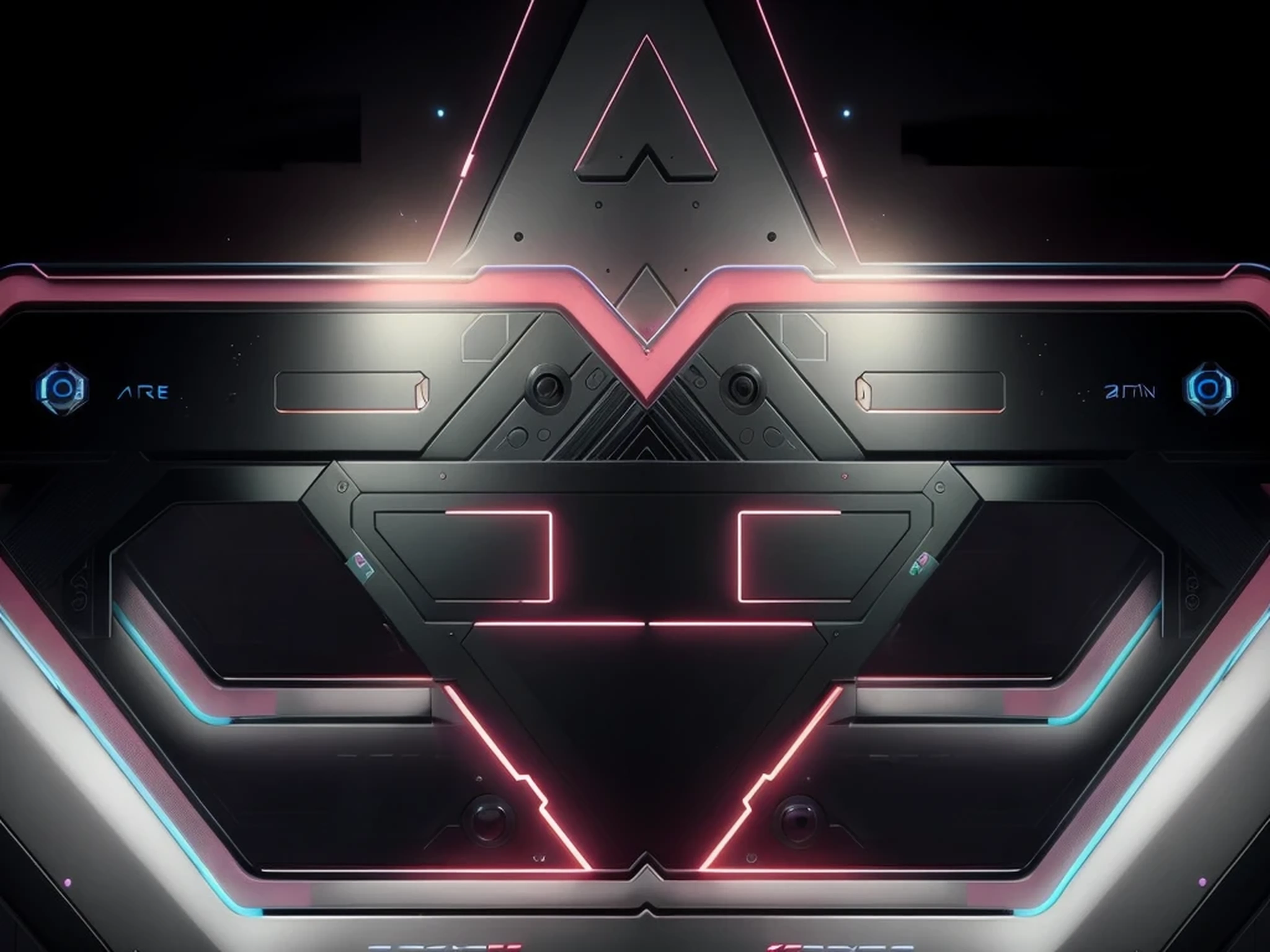 a close up of a futuristic futuristic design with neon lights, symmetric artwork. cinemactic, andrei riabovitchev symmetric, symmetric 4k, simetria! futuristic robotics, arte conceitual symmetric, arte de fundo, symmetric. sci - fi, Avantgarde 4K Wallpaper, symmetric portrait scifi, Tecnologia abstrata, Estilo de arte futurista