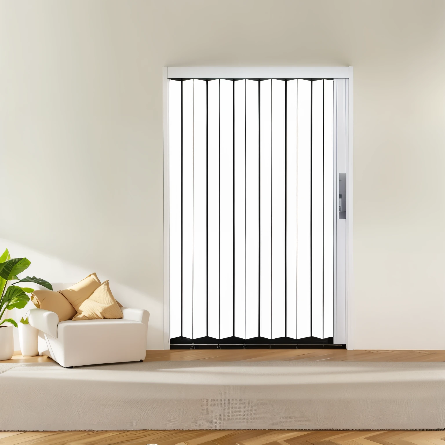 There is a white radiator on the wooden floor, full - length view. white plastic, straight smooth vertical, Black vertical slatted wood, White panel, Bright white, wide portrait, modern, 8 0 0 mm, sleek white, white backgrounid, balcony door, tall door, Only white text on black background, vertical line, modern minimalist f 2 0