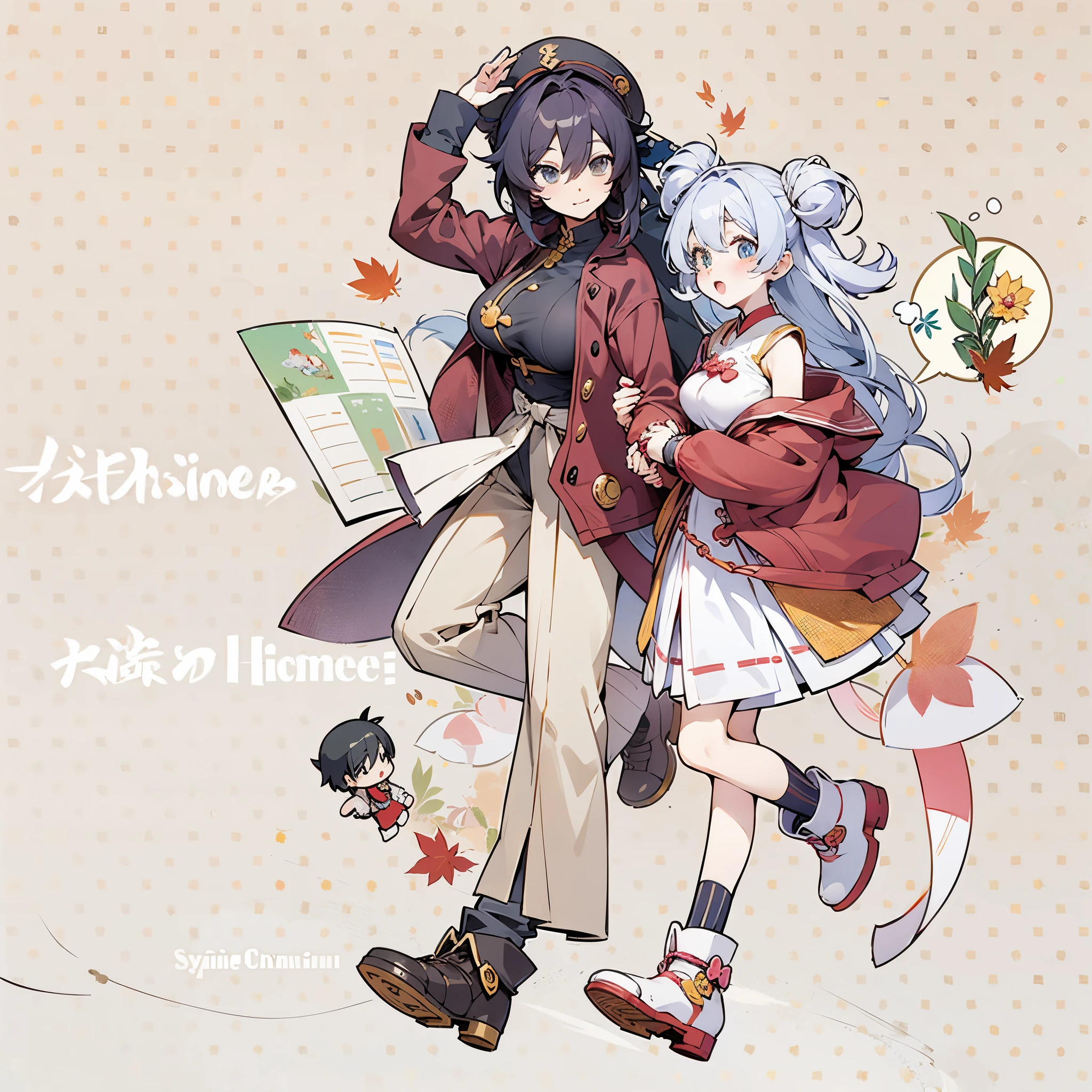 Anime characters walk together in style, Two-dimensional anime style, Two-dimensional anime, [ concept-art ]!!, change, Lingchang, style of anime, 扁平化style of anime, Anime cute art style, style anime, | | very very anime!!!, full body commission for, cute big breasts:2, cute big breasts anime style, 🍁 cute big breasts