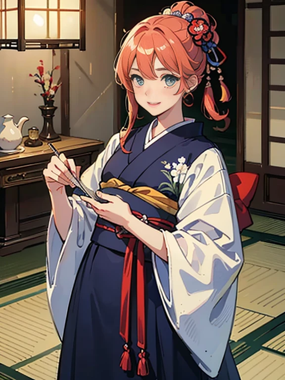 Master Pieces,hyper quality, Hyper Detailed,Perfect drawing,独奏、Beauty in the world、Komono、Sagging Japanese dresses、Japanese hair、Colorful Japan kimono、Uchikake、Nishijin Ori、Delicate and smart eyes、ssmile、sidelong glance、Graceful、Gorgeous、red blush(0.2)、Dazzling、Stunning、Gorgeous、Gentle、Shunguang、natural soft light、traditional Japanese room、Accurate drawing、Detailed drawing、