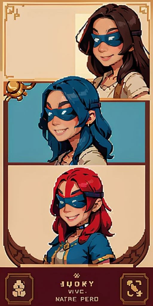 slave female, smirking smile red blush, blindfolded, low magic age woman, Fantasy Portrait Pack, female Characters. artstation.com