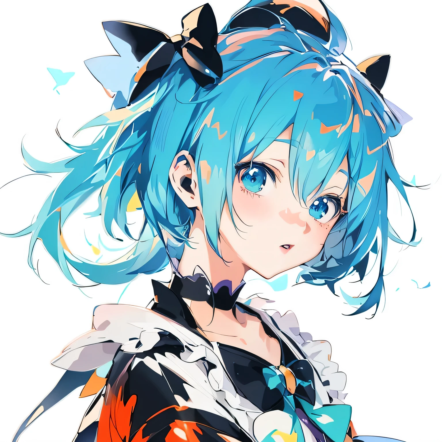 anime girl with orange hair and green bow in front of blue sky, anime style 4 k, rem rezero, portrait of an anime girl, portrait anime girl, cute anime girl portraits, anime art wallpaper 8 k, anime girl with teal hair, portrait of cute anime girl, beautiful anime portrait