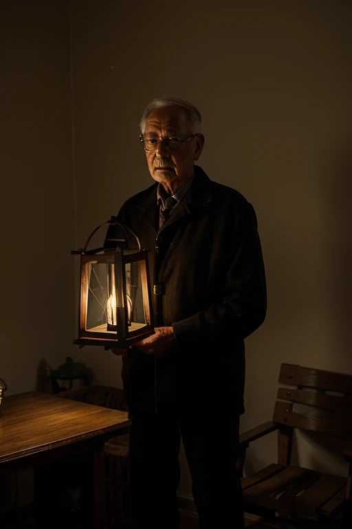 Grandpa was carrying a lantern to light up the dark room