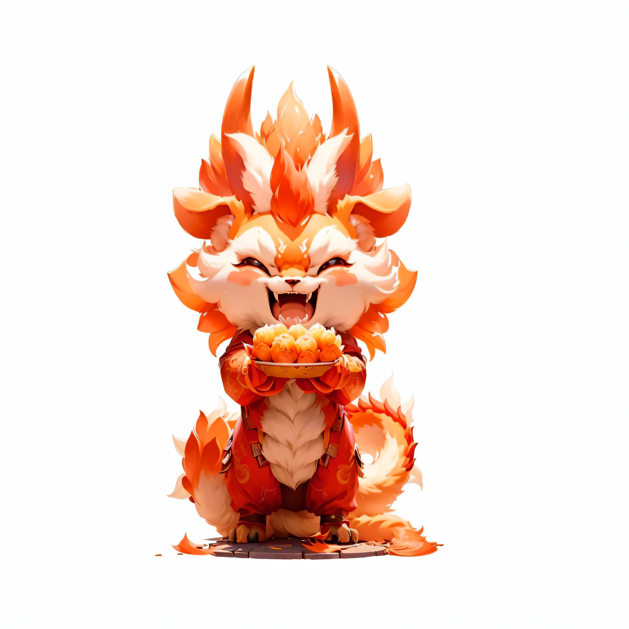 有一个吃热狗的drank的小雕像, Nine tails, lovely digital painting, author:tooth wu, author:heroes, rossdraws global illumination, Inspired by Hu Zaobin, inspired by Li Kan, inspired author:tooth wu, 你是drank的食物, expressing joy. author:krenz cushart, drank, Ross paints vibrant