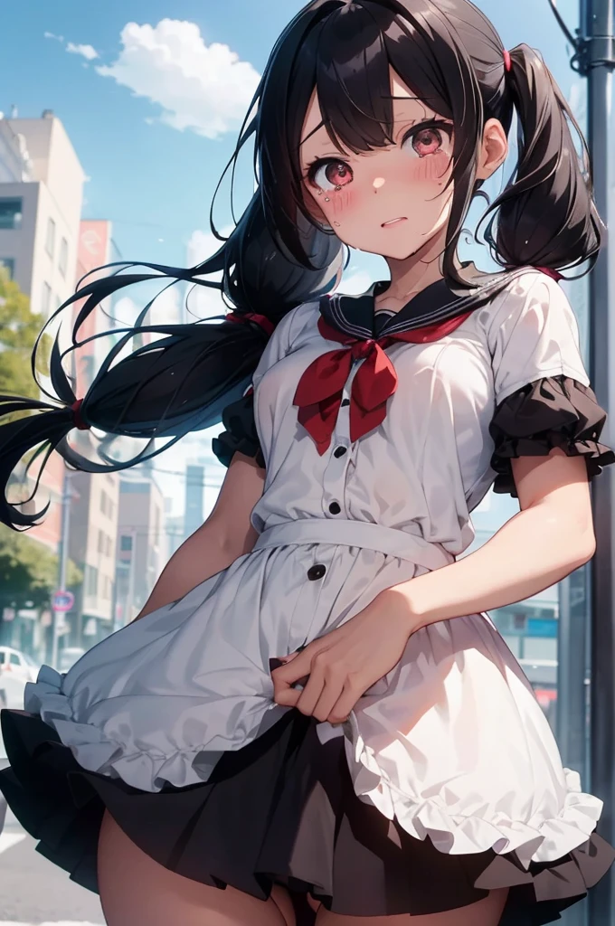 Black hair twintails, ta figure, naked, dyed cheeks, semen flowing out of pussy, small breasts, small body, erotic,semen on face, crying、hight resolution、high-level image quality、Sitting in bed、Open legs、Full view of underwear、hight resolution、3DCG、