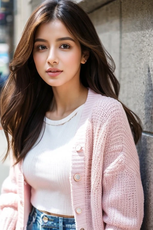 Please change the outfit of the woman in the first image I uploaded as follows. Her hairstyle is a ponytail, an orthodox white open-front blouse, and a thin pink cardigan.
The woman's occupation is a psychological counselor. Realistic, masterpiece, best quality