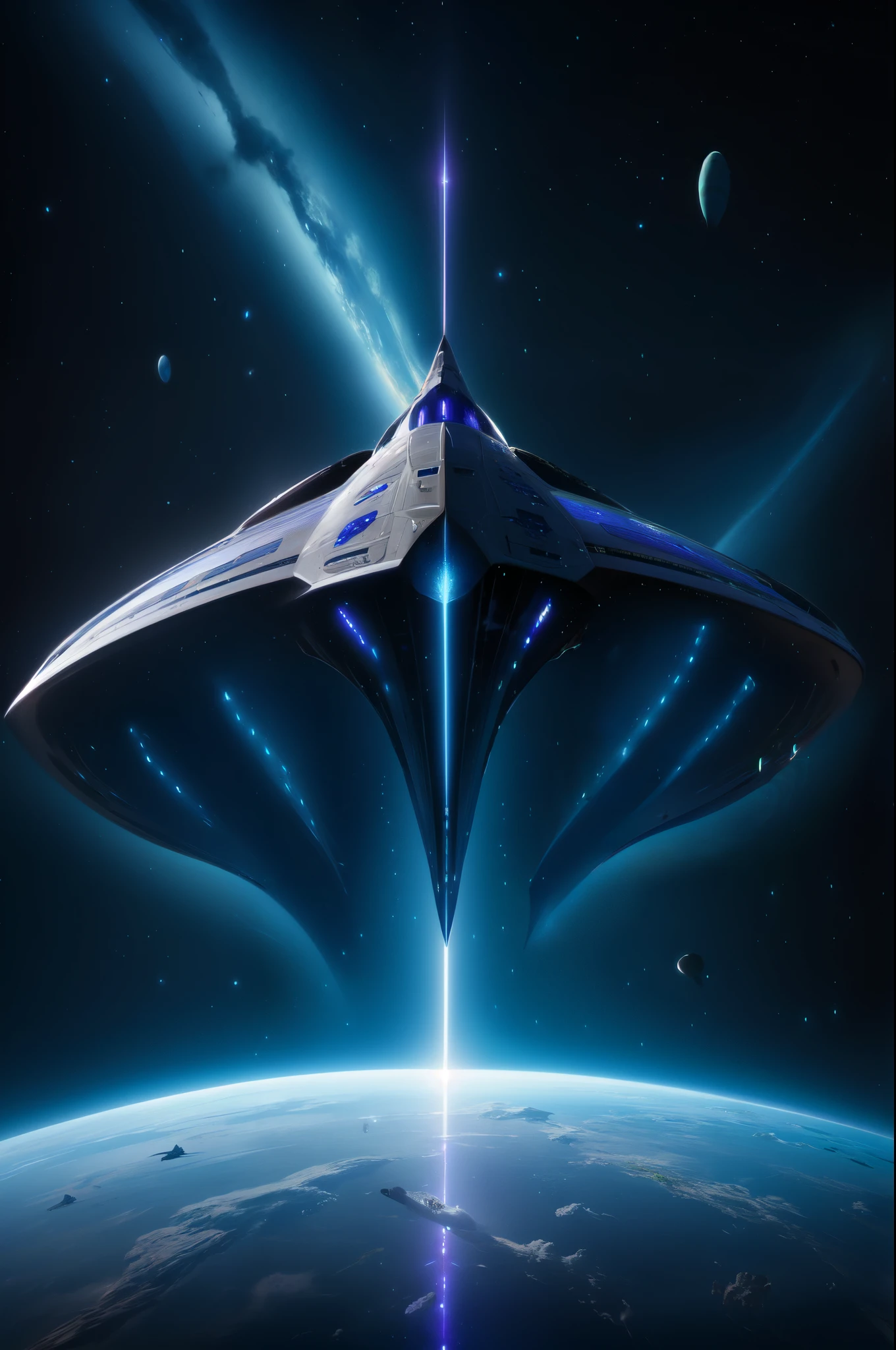 spaceship flying over the earth with a star in the background, spaceship flies in the distance, amazing space creature 4 k, alien space ship flying in space, futuristic spaceship, spaceship in space, futuristic starship, spaceship far on the background, space ship in space, scifi spaceship, epic beautiful space scifi, sci-fi space game art, spaceship in background, spaceship landing