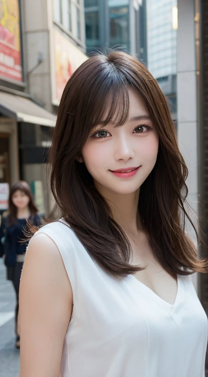 masutepiece, Best Quality, Illustration, Ultra-detailed, finely detail, hight resolution, 8K Wallpaper, Perfect dynamic composition, Beautiful detailed eyes, doress,Medium Hair, mid-chest, Natural Color Lip, Random and sexy poses,Smile,Aoyama Street Walk、16 years girl