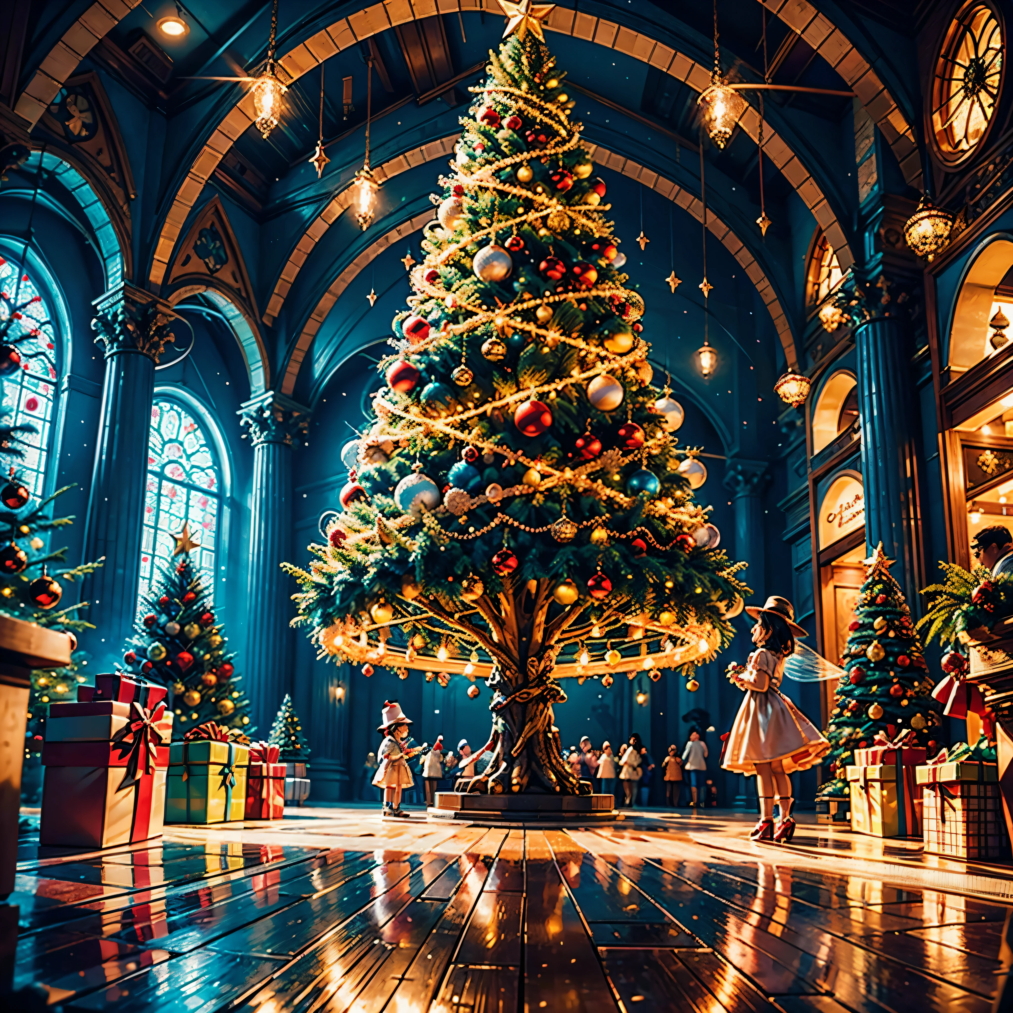 (((Vector illustration style))),Vibrant colors, magical ambiance, Whimsical, Sparkling, Fantasy Christmas World,vibrant with colors, vivd colour, Magical atmosphere, Whimsical, Sparkling,Fantasy Christmas World,Inside the Christmas mall,The huge Christmas tree hung with lights、pompon、Christmas socks,Christmas pendants,Piles of gifts placed under the tree。A young couple and a child admire the Christmas decorations in the mall,Surrounded by performers in Santa Claus costumes and Santa Claus statues。The Christmas mall like a fairy tale world,full of magic, (Ghibli-like colours, pov, first-person view, accurate, anatomically correct, super detail, high details, high quality, award winning, best quality) 🎈🍦🍹❤🔆🕡(😘👩🎀👗⚜👒🥿👡🩲💅)🎪🎢🎡🎠 ultra_high-def ultra_Photo-realistic optimal ultra_high-quality opengl-shaders ultra_high-details accurate reflex ultra_high-res perfection volumetric lightning improved Octane_rendues UHD XT3 DSLR HDR 3dcg shadow analogiques extatiques symmetrical beholder sundrop Cinematic_sunlight UnrealEngine5 Ultra Masterpiece deep path Equirectangular_360 varied multi etc. --s 1000 --c 20 --q 20 --chaos 100