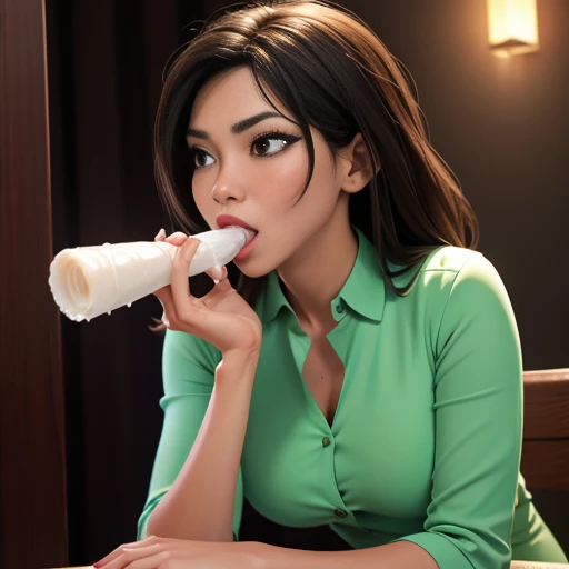 Asian in a tight green dress on her knees sucking , using her mouth to finish the job, fellatio, sucking, blowing, giving head, , bj, hand job, hj, breasts exposed, top less, breasts out, nipples, cum on face, cumslut, come on face, it is in her mouth, deepthroat, deep throat, deepthroating, cum all over her face, cum dribbling down her chin