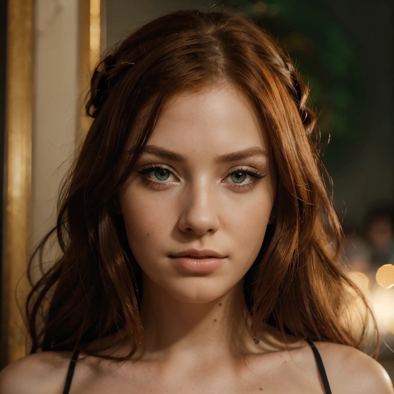 (RAW photo, best quality), (realistic, photo-realistic:1.3),best quality,highly detailed,masterpiece,ultra-detailed,illustration,ginger irish girl,1girl,green_eyes,both eyes are the same,portrait,dynamic angle,world masterpiece theater,messy_long_hair,red_hair,white pale skin, best quality,extremely detailed CG unity 8k wallpaper,ink,Amazing,cinematic lighting,lens_flare, dunhuang_style