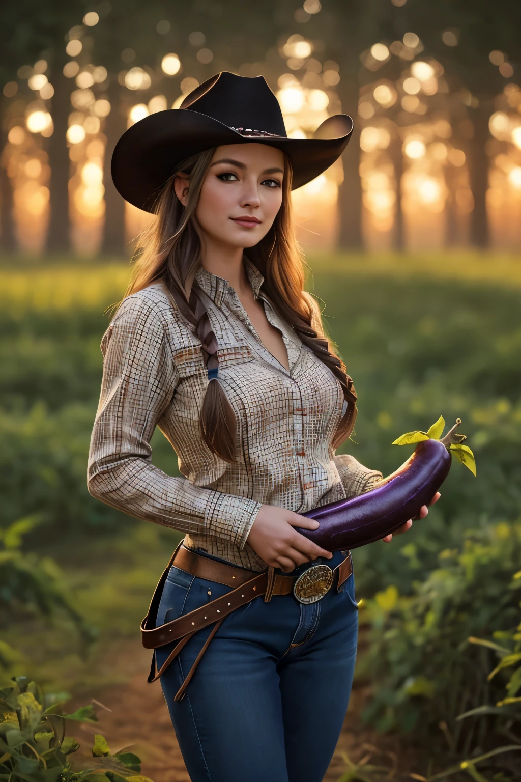 analog photo,photo RAW,(
peasant woman in the field, little smile, holds long eggplant penis shaped in her hand, cowgirl clothes, seductive pose, look to camera,(bokeh:1.1)
),award winning photography,hyper detailed, intricate, extremely beautiful, photo realistic, rich colours, dark shadows,masterpiece, best quality, highly detailed, natural lighting, beautiful detailed, insanely intricate details, perfect lighting, incredible detail, hypermaximalistic, natural balance color, 8k, ultra detailed, beautiful and aesthetic, extremely detailed, elegant, atmospheric