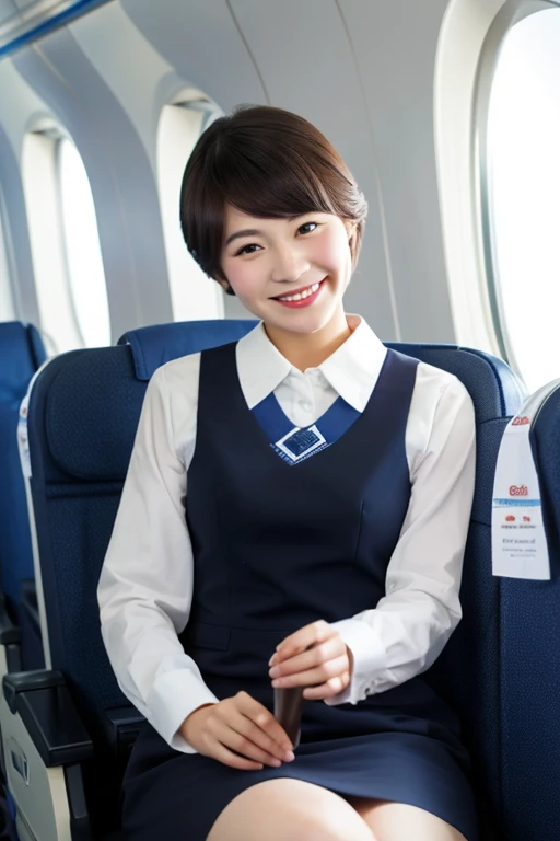top-quality、​masterpiece、real 20 year old woman、cabin attendant、校服、Black stockings、In-flight、Planes、a smile、Shorthair、hight resolution、