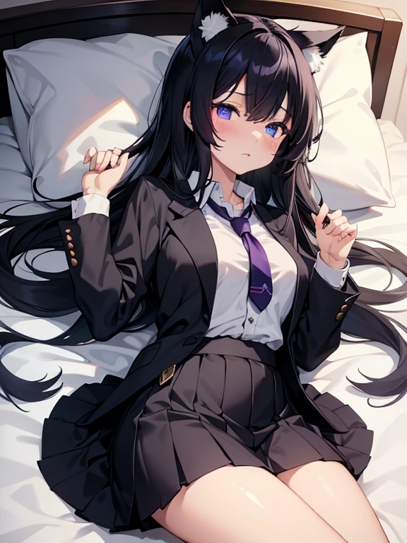 (Best quality, 8k, 32k, Masterpiece, UHD,:1.2),RAW, human, 1girl,ultra cute , ultra cute, natural lighting, transparent shining eyes, 20yo, medium breast ,femur, fair complexion , flushed face, ((Long sleeve black cardigan, white collared shirt, black pleated mini skirt), dark red bow tie), shiny, sitting on sofa, bending knees, holding knees, from front, show off panties, 