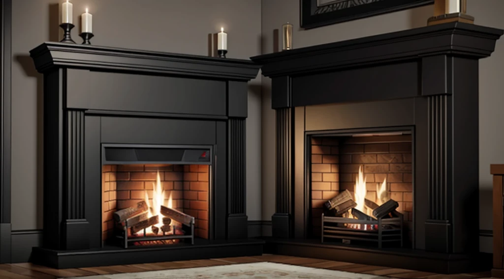Final render, incredible detail fireplace horror dark dark shadows perfect perspective