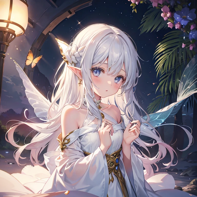 Elven girl with cute and seductive features, long and pointed ears, Bright and vivid eyes, Soft and delicate skin, rosy cheeks. She has a graceful and slender figure, dressed in a flowing, An ethereal gown made of shimmering moonlight satin. Her hair flows down in a cascade of glittering silver, Decorated with delicate flowers and twinkling stars. She exudes an air of mystery and magic, Exudes pure innocence and charm. The scene is set in a magical forest, Where sunlight passes through a dense canopy, Gives off a warm and gentle glow. The forest is full of bright colors and lush vegetation, Flowers of all colors bloom profusely. Butterflies gracefully fly through the air, And the birds sing sweet melodies on the tops of the trees. The artwork is、It is created using a combination of watercolor and digital painting techniques, Gives a dreamy and whimsical quality. The color is soft and pastel, Subtle iridescent luster. and the lighting is soft and diffused, creating a warm and inviting ambience. Image quality is the highest caliber, Ultra-fine details and rich textures. It captures the smallest nuances of the features of a girl, From the sparkle in her eyes to the softness of her lips. The artwork is incredibly realistic, Capture the essence of the scene with each stroke of the brush. The overall style of the artwork is、It's a blend of fantasy and realism, With a touch of innocence and wonder. The colors are vivid yet harmonious, Evoke a sense of magic and enchantment. Lighting adds depth and dimension to the image, Create captivating and immersive experiences. In summary, Stable and diffuse prompts to generate high-quality images of cute elf girls: Elven girl with cute and seductive features, long and pointed ears, Bright and vivid eyes, Soft and delicate skin, rosy cheeks, flowing, An ethereal gown made of shimmering moonlight satin, A cascade of glittering silver hair, adorned with delicate flowers and twinkling stars, In the Magic Fore
