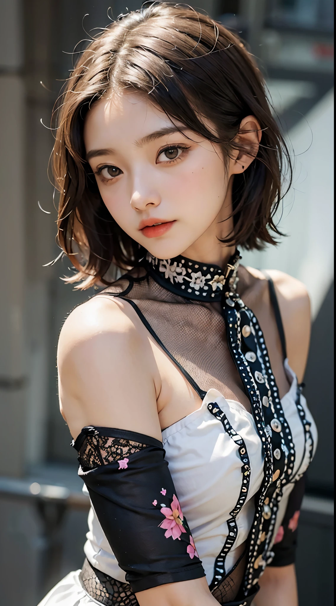 (top-quality, masterpiece: 1.1), (fidelity: 1.4), 1girl in, The upper part of the body, Bery short hair, studio,BDSM,Slave,Black corset,束缚,slavery,Slaves首輪,Slaves,pantiy,bound woman,両手をbound woman, silber hair, Red braid