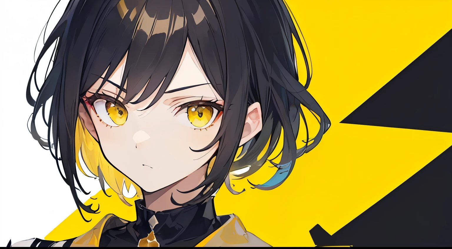 ((Best Quality)), ((masutepiece)), ((Perfect face)),), ((cool expression)), ((A dark-haired)), ((Yellow inner color)), ((cute face)), ((black, yellow is the image color)), (only one person)), ((twinks)), ((Calm)), ((bangss)), ((despise)), ((simple)), ((one boy)), ((looking at the camera), ((Fashionable clothes)), ((front))