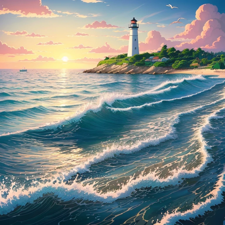 best quality,ultra-detailed,outline of a sea side view for an adult colouring book,beautiful detailed waves,captivating coastal scenery,peaceful beach landscape,whimsical seashells and seagulls,serene sunset reflecting on water,tranquil sand dunes and grassy shores,calming ocean breeze,picturesque lighthouse in the distance,splendid horizon with fading sunlight,variety of intricate marine creatures,meticulous attention to line work and shading,crisp and clean illustrations,natural and realistic textures,relaxing and meditative coloring experience,vivid colors and contrasting tones,highly appealing to adults,ideal for stress relief and creativity,inspiring and engaging for artistic expression.