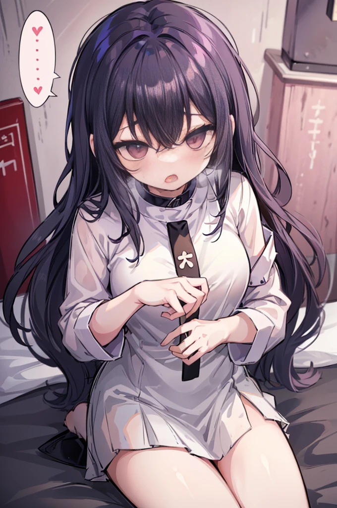 Perfect human body、1 girl、A couple、heterosexuality、 NSFW, ((actual, onbed)), (very highly detailed background), Oversized white T-shirt、mini-skirts、鎖骨, ((woman with fever)), ((perspiring,steamy))), 、皮革mini-skirts、((of expressionace flushed), looking at viewert,
