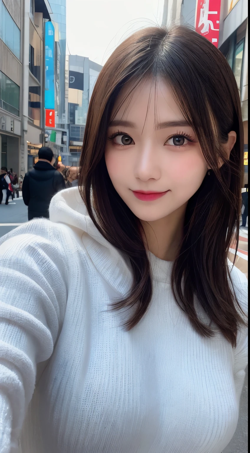 masutepiece, Best Quality, Illustration, Ultra-detailed, finely detail, hight resolution, 8K Wallpaper, Perfect dynamic composition, Beautiful detailed eyes, Gorgeous black fluffy Tokyo winter clothes,random cute hair,small tits,Natural Color Lip, Bold sexy poses,Smile、20 years girl、Cute、Sexy shot looking at camera,Always blur the background,Perfect and beautiful face,Take only the face,beautiful and detailed face、slim face and style,Big eyes、Do gal makeup