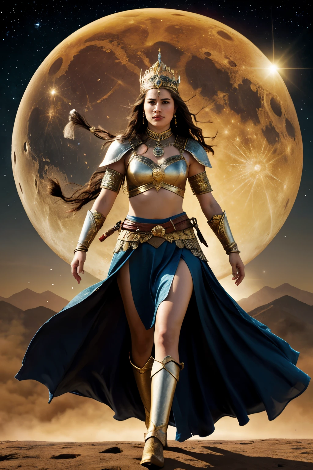 hyper ultra realistic photographs full body of A prophecy foretells that a warrior queen, marked by a crescent moon birthmark, will rise to unite the warring clans and bring peace to the land. But a rival warrior, consumed by ambition, seeks to claim the throne for herself. ratio 16:9, 4k, 8k resolution, High quality photo, high detailed images