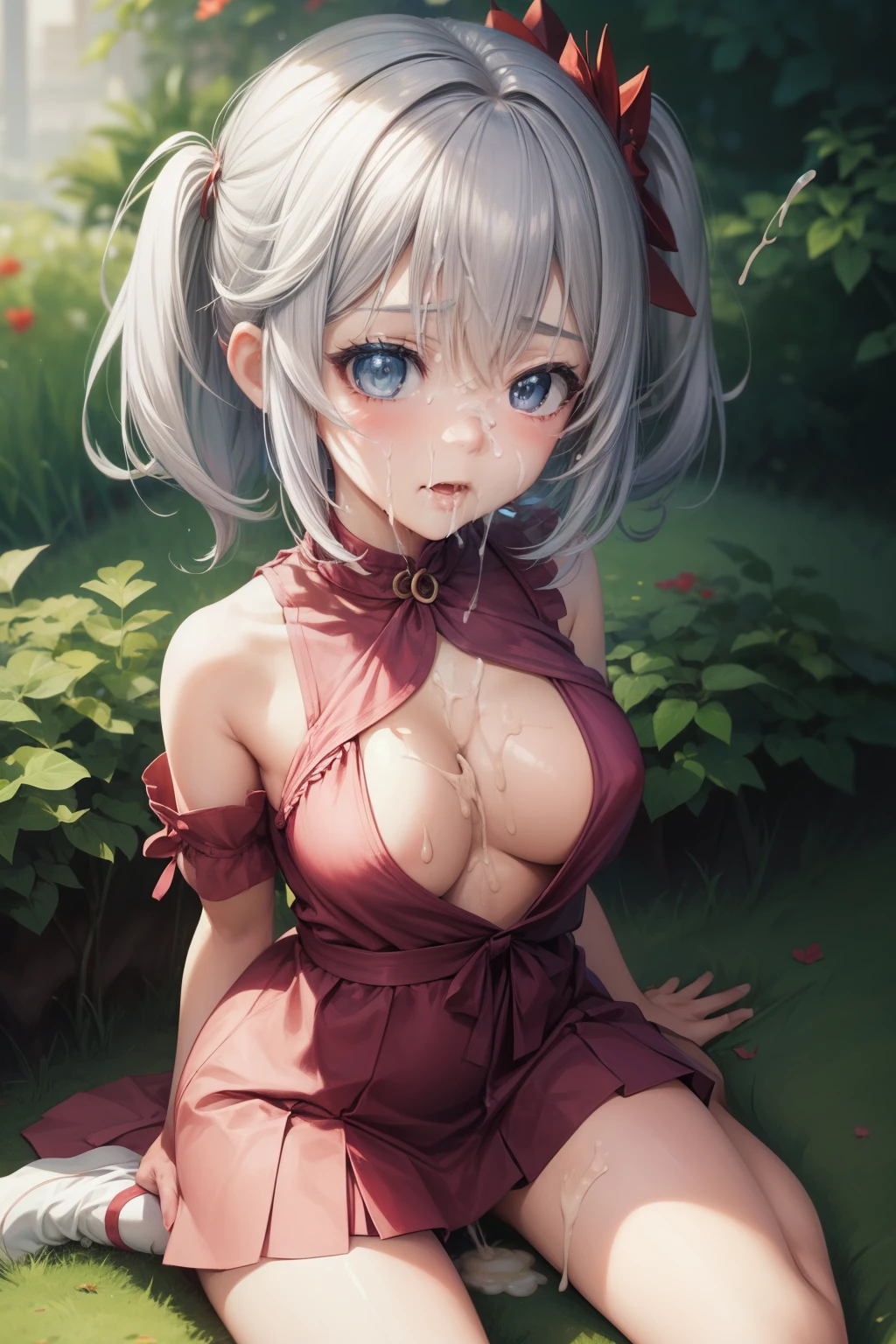 (masutepiece),Best Quality, Expressive eyes, Perfect face, 1girl, tiny chest、good , Beautiful, Gorgeous,Anime,girl,Lola, Floating clothes,W sitting, W sitting on ground, Ground Leg, Short hair, Kindergarten clothes、Hands on , put hands on the hip,  （boy's , , fascinated by boy's penis,bukkake,facial:5.8）、 (:1.1), (facial :1.8), ( on body:1.1), ( on :1.1),