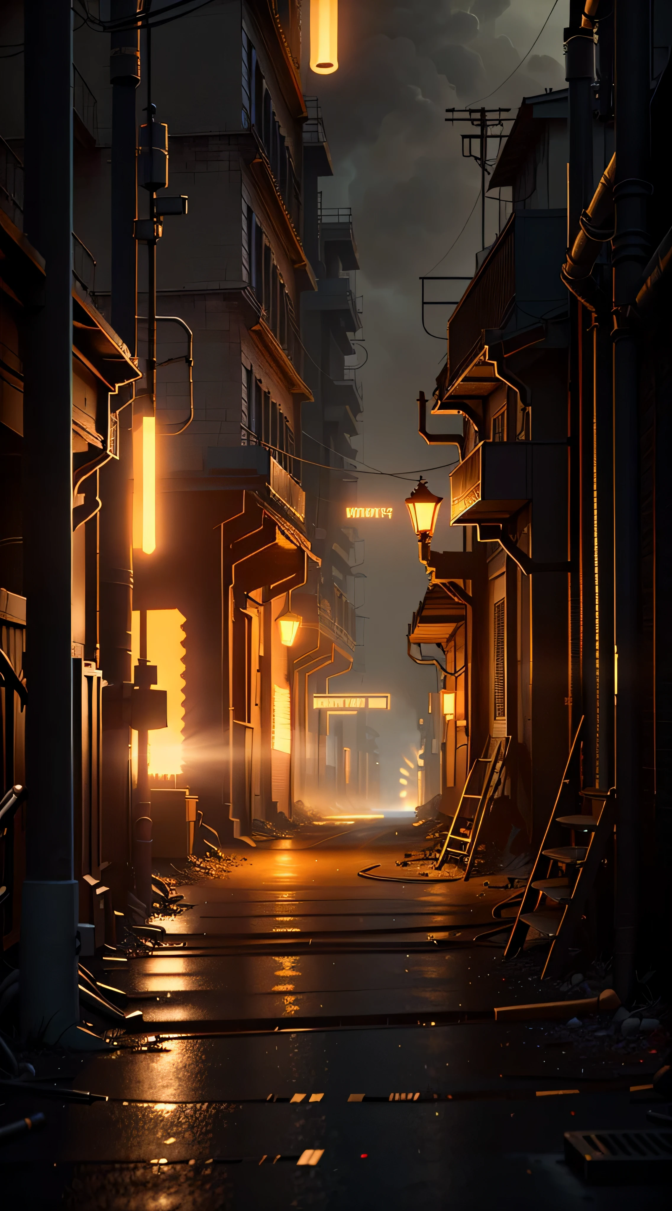 Burning in the dark alleys of the city, Inside the factory，stairways，unreal engine screenshot, Cinema industrial lighting, dusty unreal engine, movie atmosphere lighting, volume raytracing fog, Cryogenic engine octane rating, Detailed cinematic lighting, Unreal Engine Art 5, Realistic cinematic lighting, Unreal Engine lumens, Cinematic Unreal Engine, Rendering in cryengine, Unreal Engine renders concept art, Unreal Engine Cinematic Rendering
