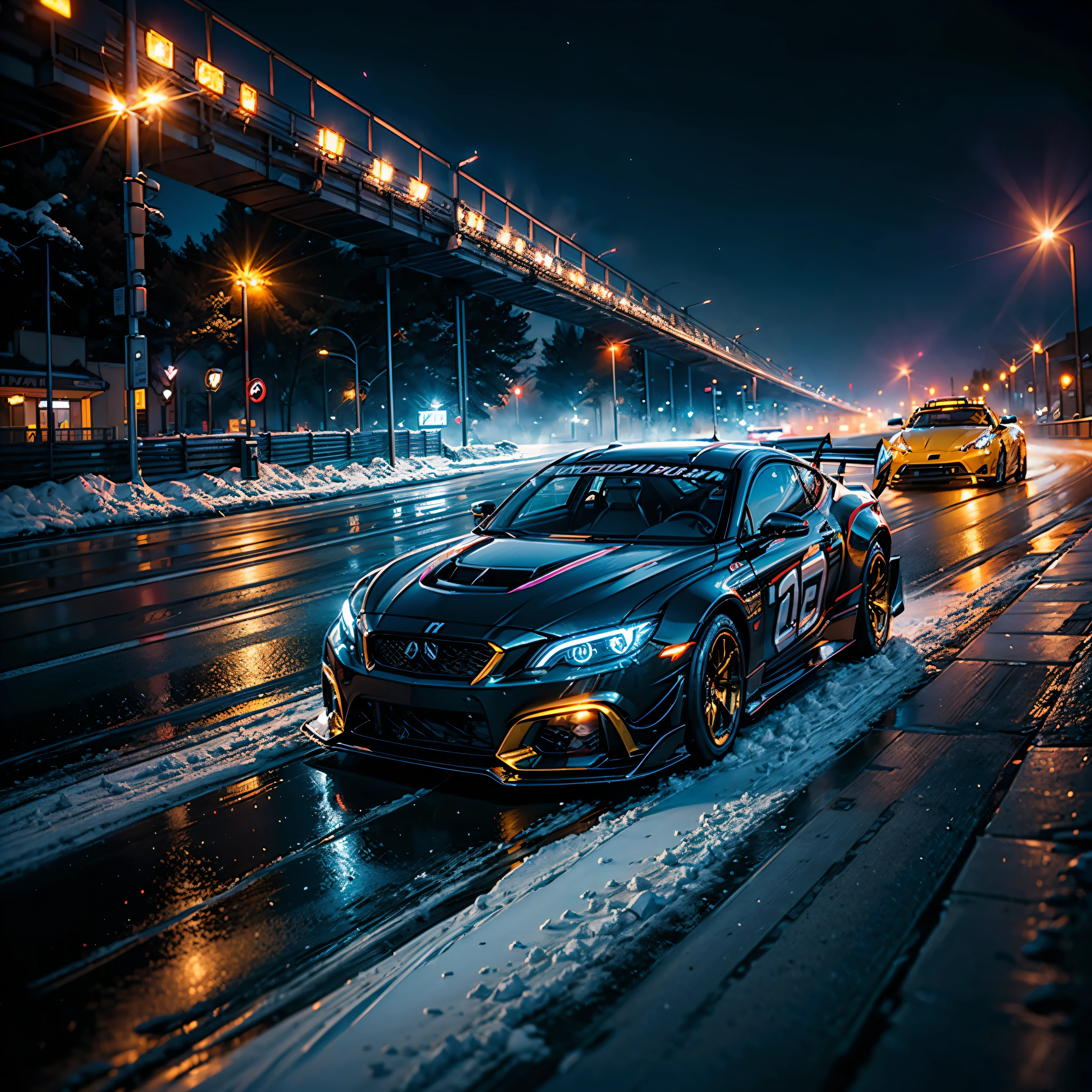 SunRising Josan_Gonzalez_style visual_impact street_traffic_jam racing_full_shot spacious_road race_scene multi-racing Gaol Racer Auto_Racing_Circuit Race_Track deep path Equirectangular_360 street UnrealEngine5 Ultra Masterpiece Cinematic_sunlight ultra_Photo-realistic optimal ultra_high-quality opengl-shaders ultra_high-details accurate reflex ultra_high-res perfection volumetric lightning improved Octane_rendues ultra_high-def UHD XT3 DSLR HDR 3dcg shadow analogiques extatiques symmetrical dazzling Will-o'-the-wisp global luminescence (((An boatmobile inspired ultra-realistic angelic neon metallic black silver and gold chrome race car designed on a icy surface road with snow falling and deep snow covers the ground and everything all around ))), best quality, ultra-detailed), race car, street racing-inspired, Drifting, LED, ((Twin headlights)), (((Bright neon color racing stripes Cristallines kit incandescente flash blow glow))), (Black racing wheels), Wheel spin showing motion, Show car in motion, Burnout, wide body, modified car, racing livery Lava varied multi etc. --v 5.2 --s 1000 --c 20 --q 20 --chaos 100