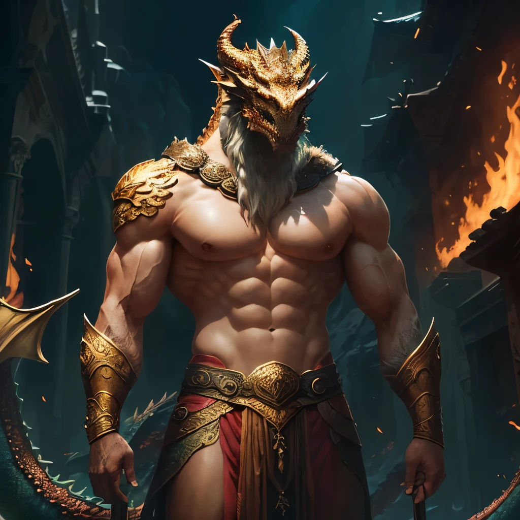 A close up of a man with a horned head and a sword - SeaArt AI