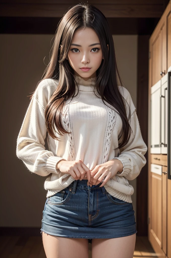 (masutepiece, Highest Quality: 1.5, High color saturation: 1.5, Ultra-detailed, High-resolution illustration: 1.5, Ultra-high-definition CG, 8k size wallpaper, Official art), (virgin killer sweater), Medium chest, Cowboy Shot, girl, cloud, Multicolored, masutepiece,