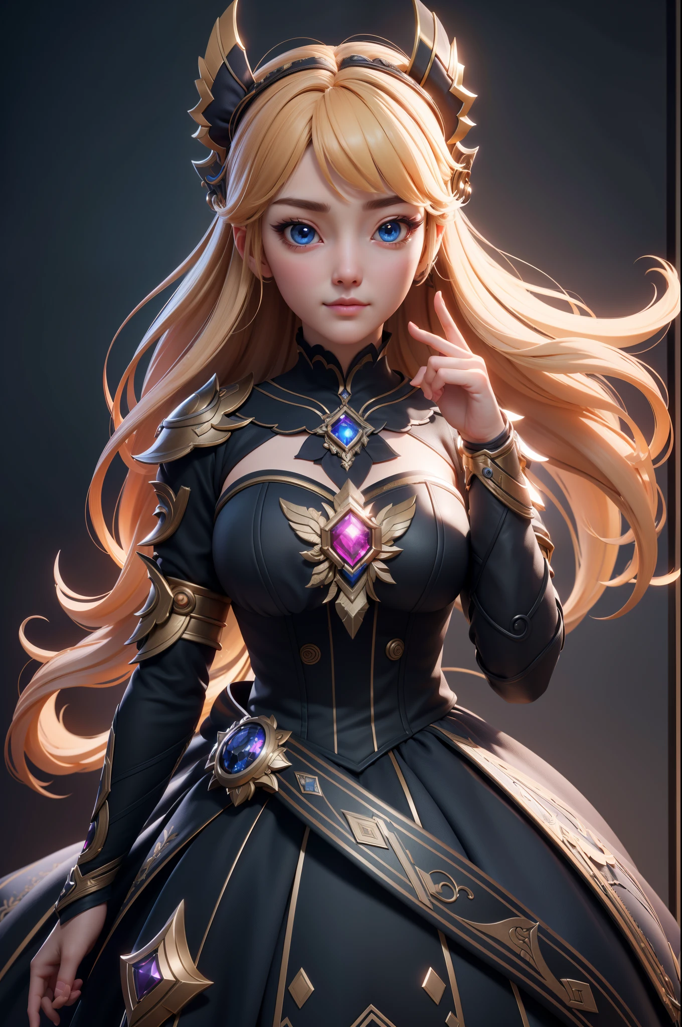 (8K, Best Quality, Masterpiece:1.2), Ultra-detailed, Masterpiece, Realistic lighting,Masterpiece, Best Quality, Masterpiece, official arts,extremely detailed CG unity 8K wallpaper,beautiful detail eyes, Light on the face, 1girl, upper-body, 가슴, gown, bow, Hair_ornament, bracer,