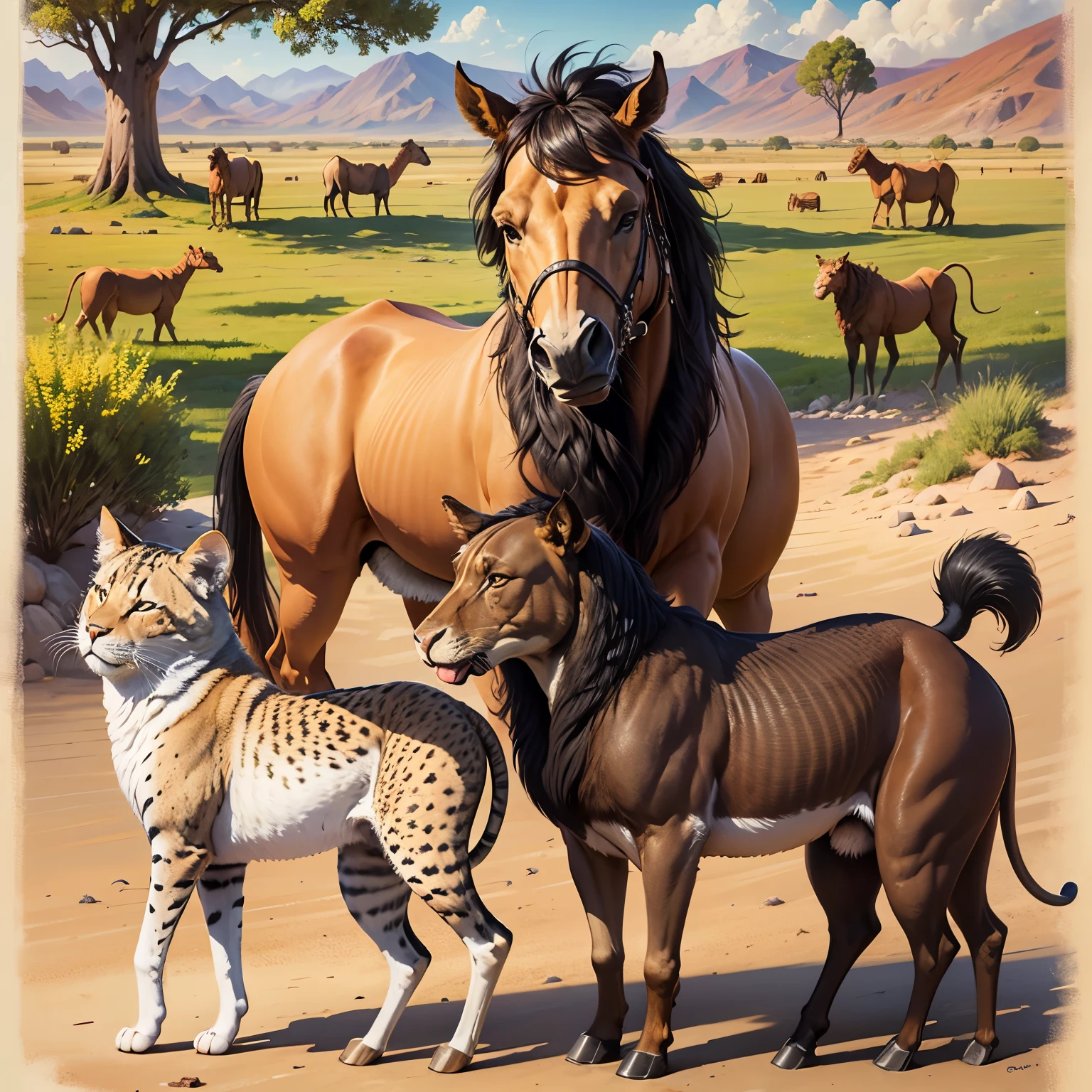 cat, fish, horse, snake,dog, camel, mouse,lion, and cow mix all and make photo graph ultra HD --auto --s2