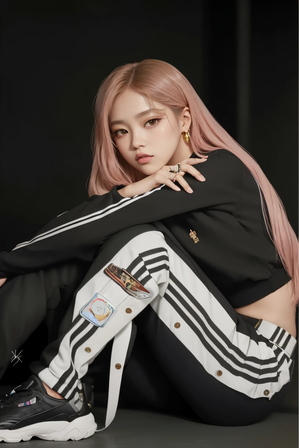 una mujer sentada en el suelo con las piernas cruzadas y la mano en las rodillas, portrait of Jossi de Blackpink, Parque Roseanne de Blackpink, portrait of female Korean idol, Jossi de Blackpink, Retrato Jisoo Blackpink, Blackpink Jennie, Retrato de Kpop Idol, Jisoo de Blackpink, Jisoo de Blackpink, Lalisa Manoban de Blackpink, tzuyu de dos veces