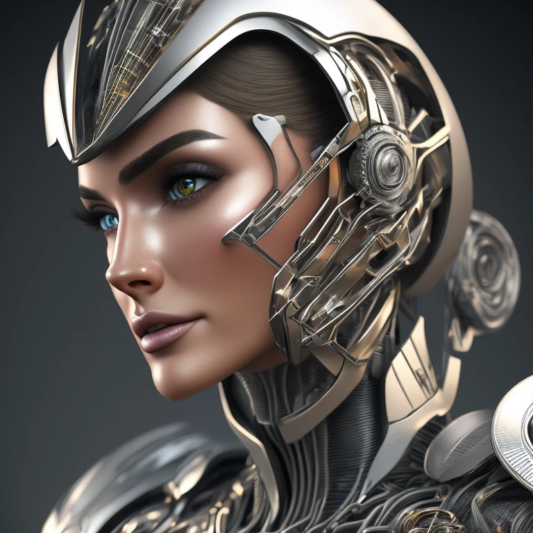 complex 3d render ultra detailed of a beautiful porcelain profile woman android face, cyborg, robotic parts, 150 mm, beautiful studio soft light, rim light, vibrant details, luxurious cyberpunk, lace, hyperrealistic, anatomical, facial muscles, cable electric wires, microchip, elegant, beautiful background, octane render, H. R. Giger style, 8k, best quality, masterpiece, illustration, an extremely delicate and beautiful, extremely detailed ,CG ,unity ,wallpaper, (realistic, photo-realistic:1.37),Amazing, finely detail, masterpiece,best quality,official art, extremely detailed CG unity 8k wallpaper, absurdres, incredibly absurdres, , robot, silver halmet, full body, sitting