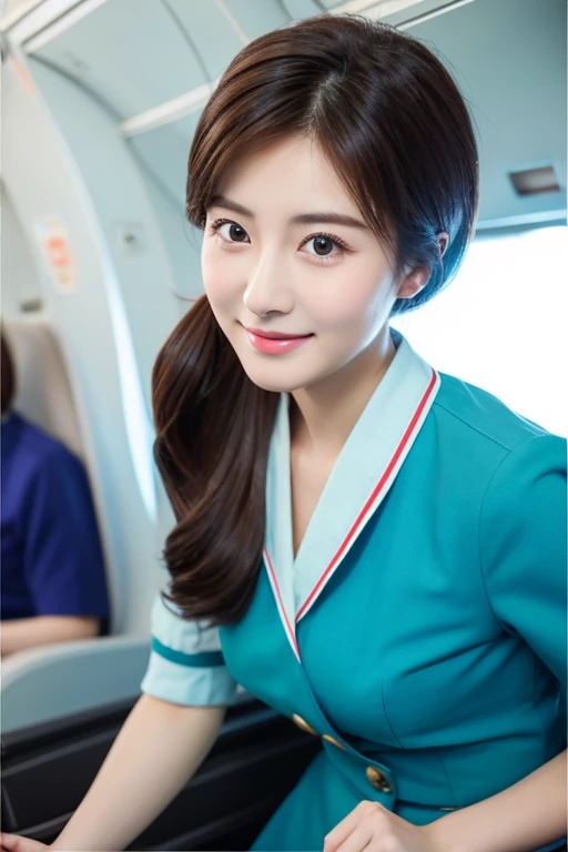 top-quality、​masterpiece、real 20 year old woman、stewardess、In-flight、Puku Face、Hairstyle is short、1girl in、hight resolution、