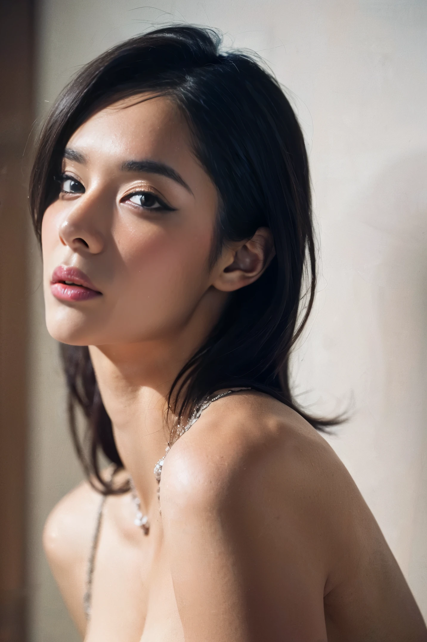 (Medium_shot:1.2), best quality, (8k, RAW photo, best quality, masterpiece:1.2), (realistic, photo-realistic:1.4), (1girl), medium breast, blue hair, nude, nipple