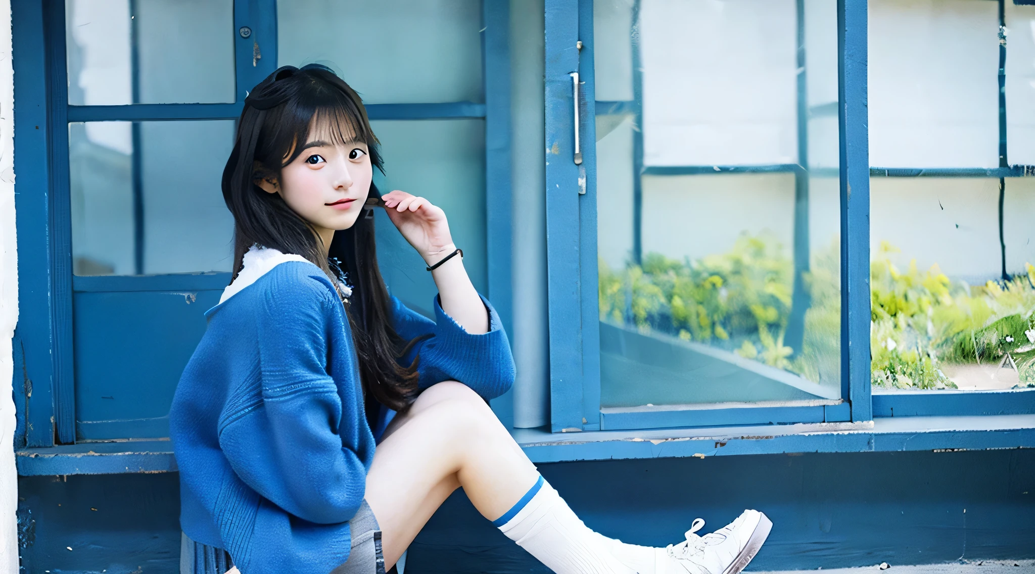 18-year-old cheergirl in a light blue miniskirt(C Cup)