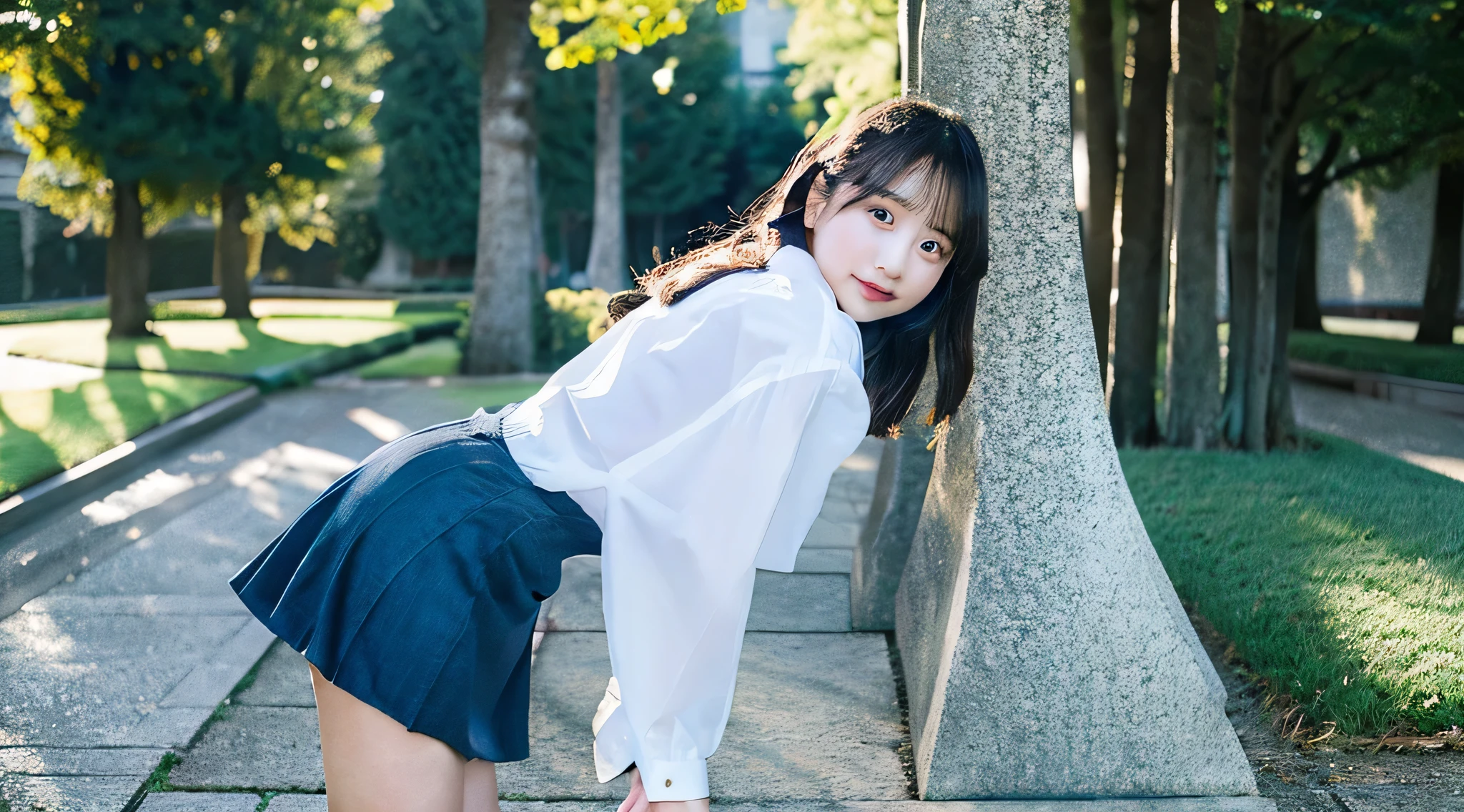 18 year old high school girl in white shirt and blue miniskirt、Winters