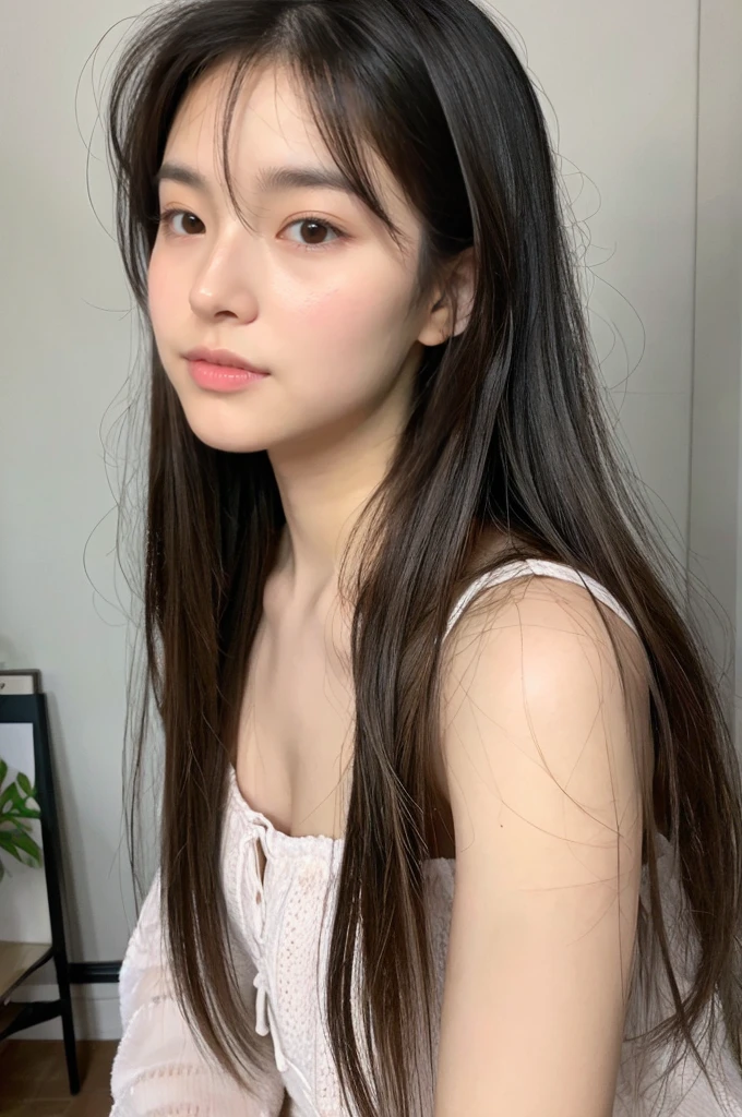 Beautiful girl with fair skin、up of face、Hair growth、Body hair is thick、