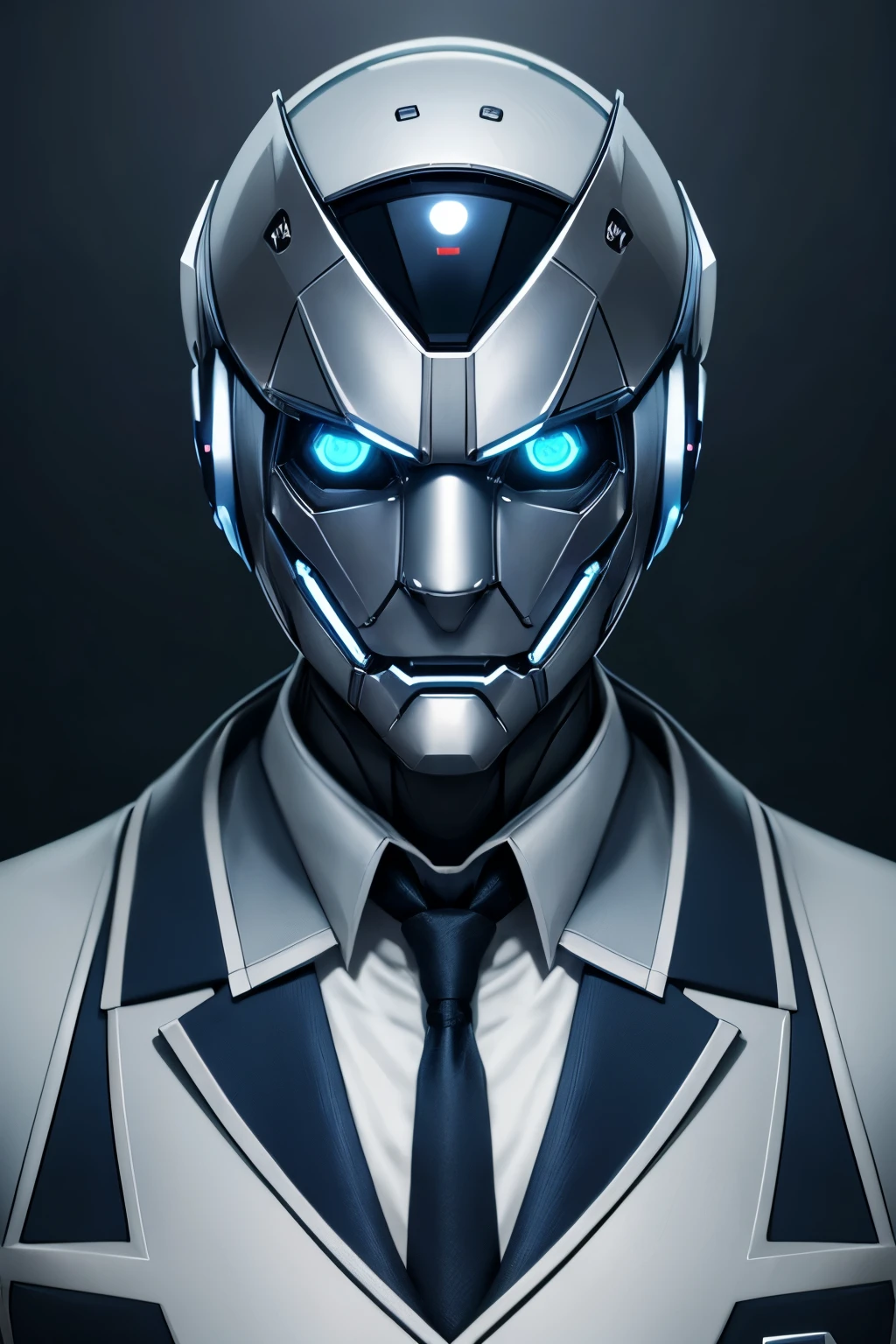 Robot wearing Butler's uniform, detailed robot face, detailed robot hands. detailed robot head