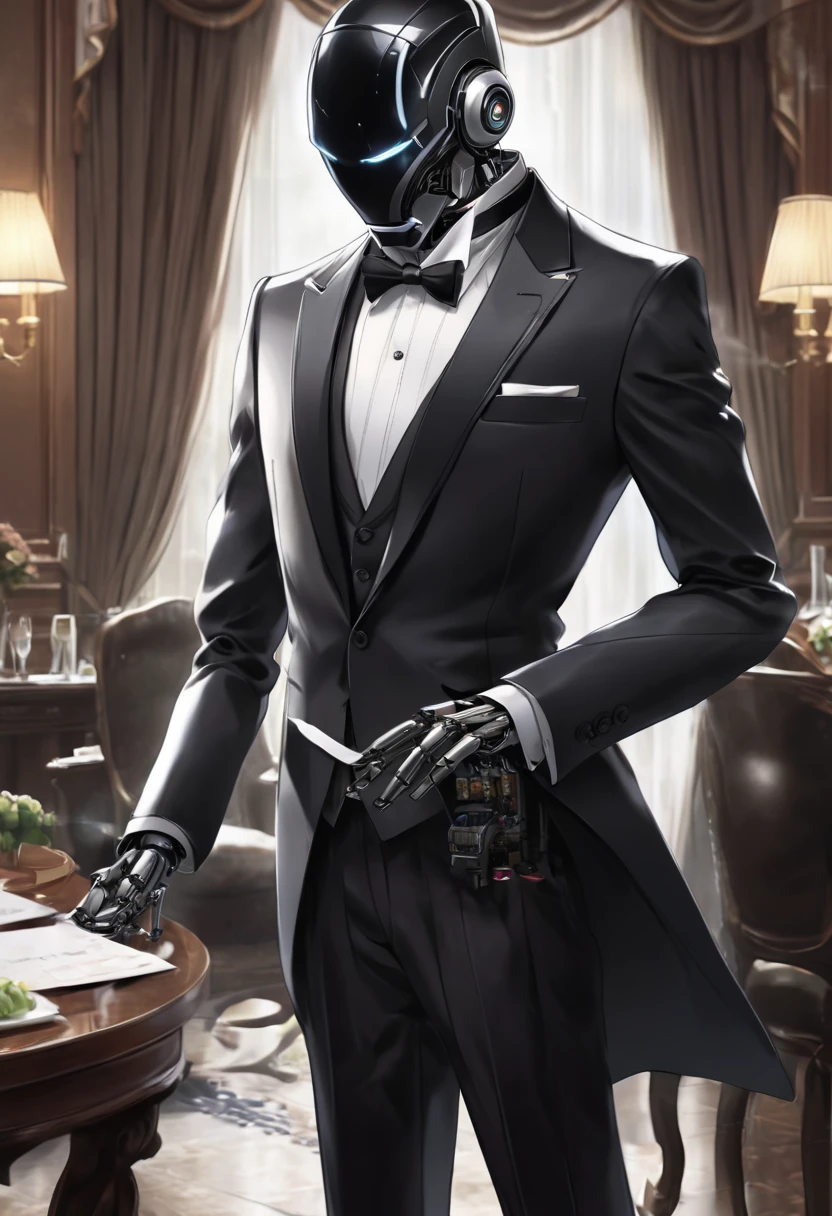 a picture(scrape robot:Wear a tuxedo:Cool),serving,butler&#39;Jobs,Interior background:European style,,広告a picture,