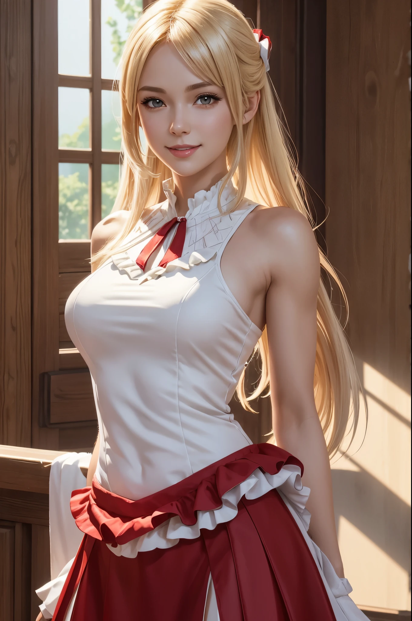 Top quality, photorealistic, 8k, high resolution, 1girl, 19yo, blonde hair, very long hair, twintails, red ribbon, blue eyes, shy, ,akizuki airi, blonde_hair, blue eyes, twintails, very_long_hair, hair_ornament red, hair_scrunchie red, medium_breasts,akizuki airi, blonde_hair, blue eyes, twintails, very_long_hair, hair_ornament red, hair_scrunchie red, medium_breasts, nude, nipples, pink nipples,