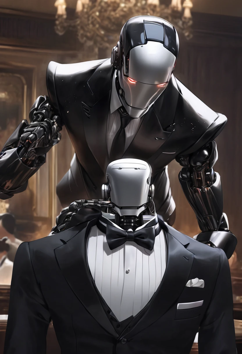 a picture(scrape robot:Wear a tuxedo:Cool),serving,butler&#39;job,Interior background:European style,,広告a picture,