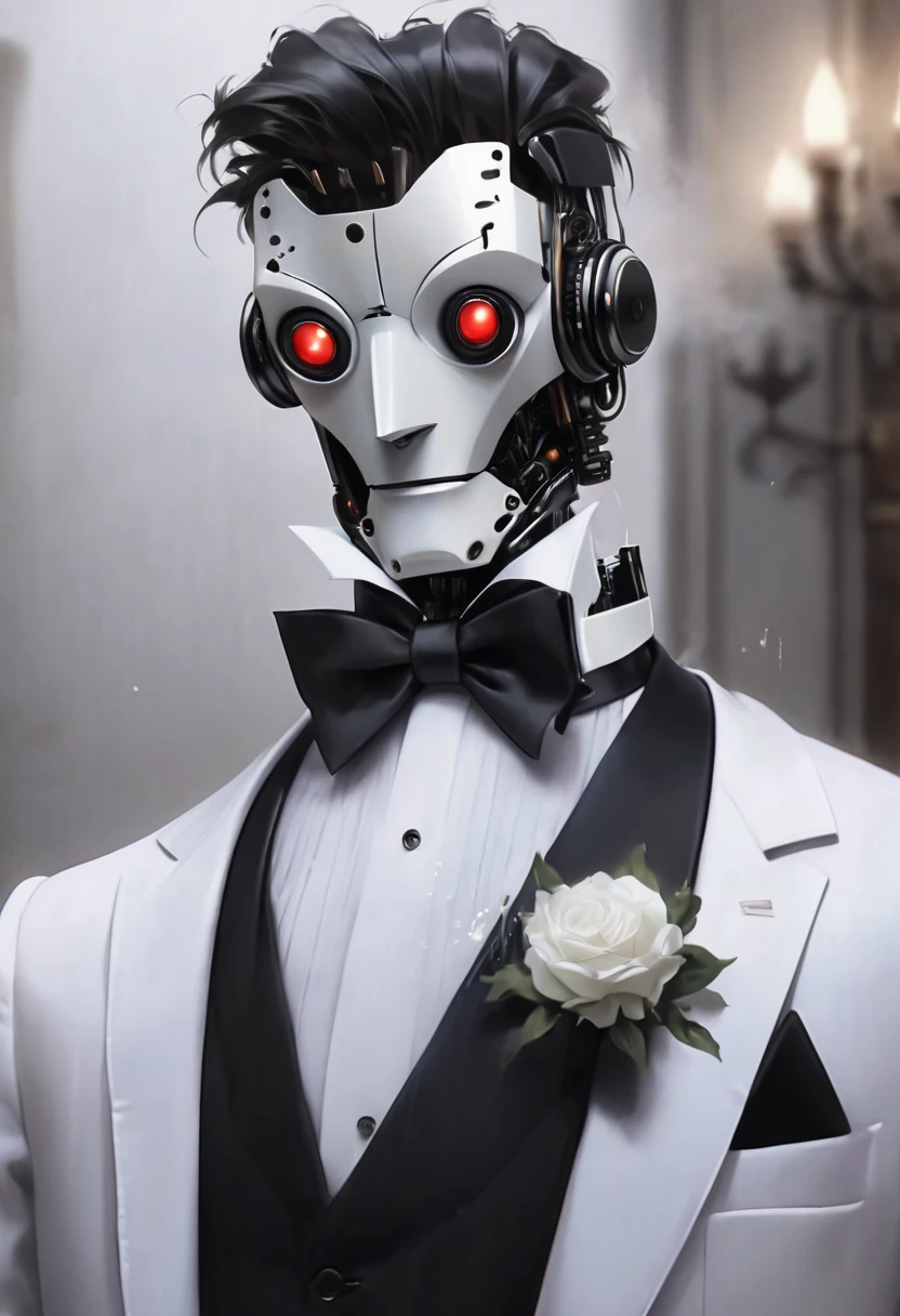 a picture(scrape robot:Wear a tuxedo:Cool),serving,butler&#39;job,Interior background:European style,,広告a picture,