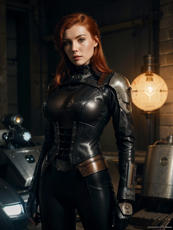 (((cheveux roux, Firefly style aesthetic))) Bust at the waist ((demi-corps)) ((Viande)) peau parfaite, A masterpiece of surrealism, In extremely complex retro environments & manteau fourrure,coton, Cinmatic Lighting: 8k, eyes symmetrical, Realstic, mise au point nette, Plein fe...